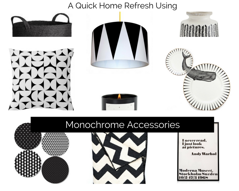 Monochrome Accessories Moodboard created by Sarah Maidment, interior design service in Brighton, Hove and East Sussex